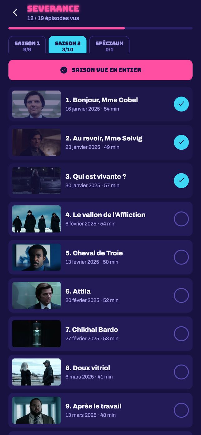 Suivi des épisodes d’une série dans l’app